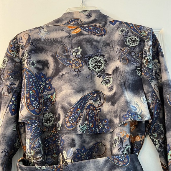 Beautiful tie dye/floral/paisley pattern faux suede wrap coat jacket size L - Picture 13 of 13